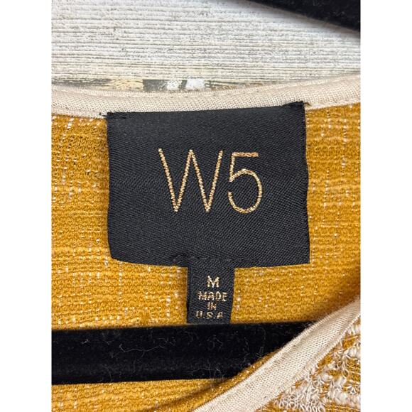 W5 Anthropologie Women’s Medium Yellow White Boho Short Sleeve Top Blouse - Picture 3 of 4